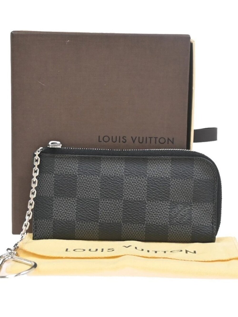 LOUIS VUITTON Pochette Cle Key Pouch Damier Graphite Leather BK N61237 35RL928